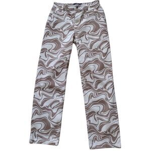 Hollister Jeans Woman 1R Tan Beige Swirl High Rise Utility Waist 25 Stretch Chic